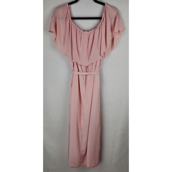 Vintage Simply Styled by Sears Dress Size 16 Striped belted maxi on/off shoulder - Picture 7 of 12